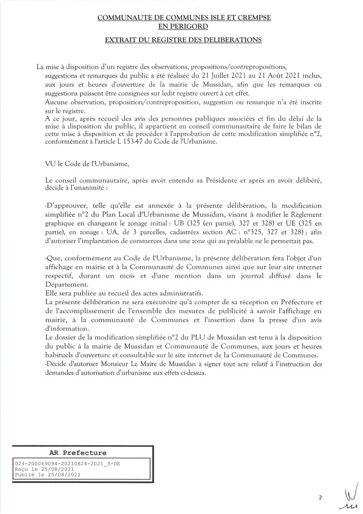 Modification simplifiée n°2 du PLU de Mussidan page 2