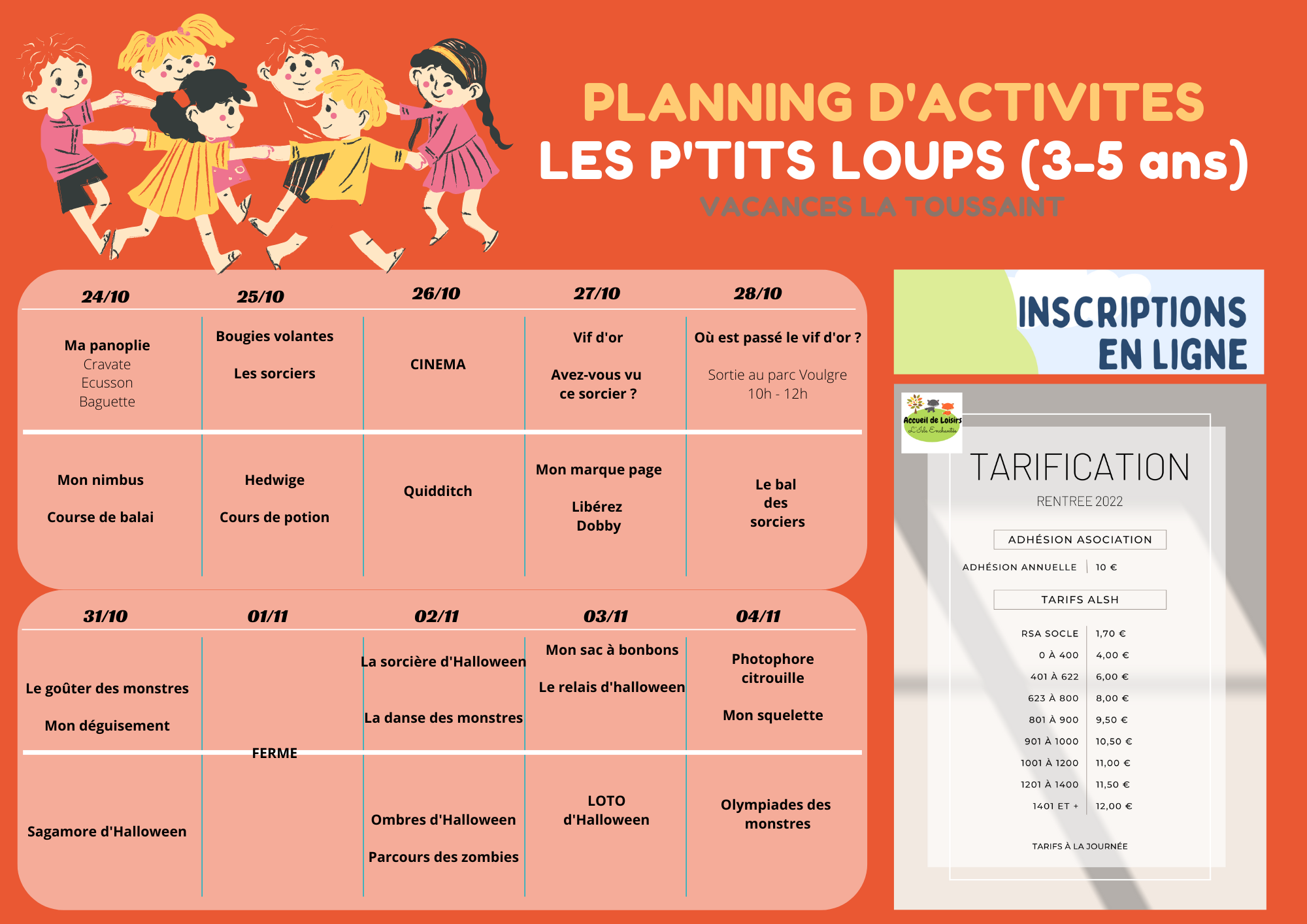 Planning CLSH vacances de la Toussaint
