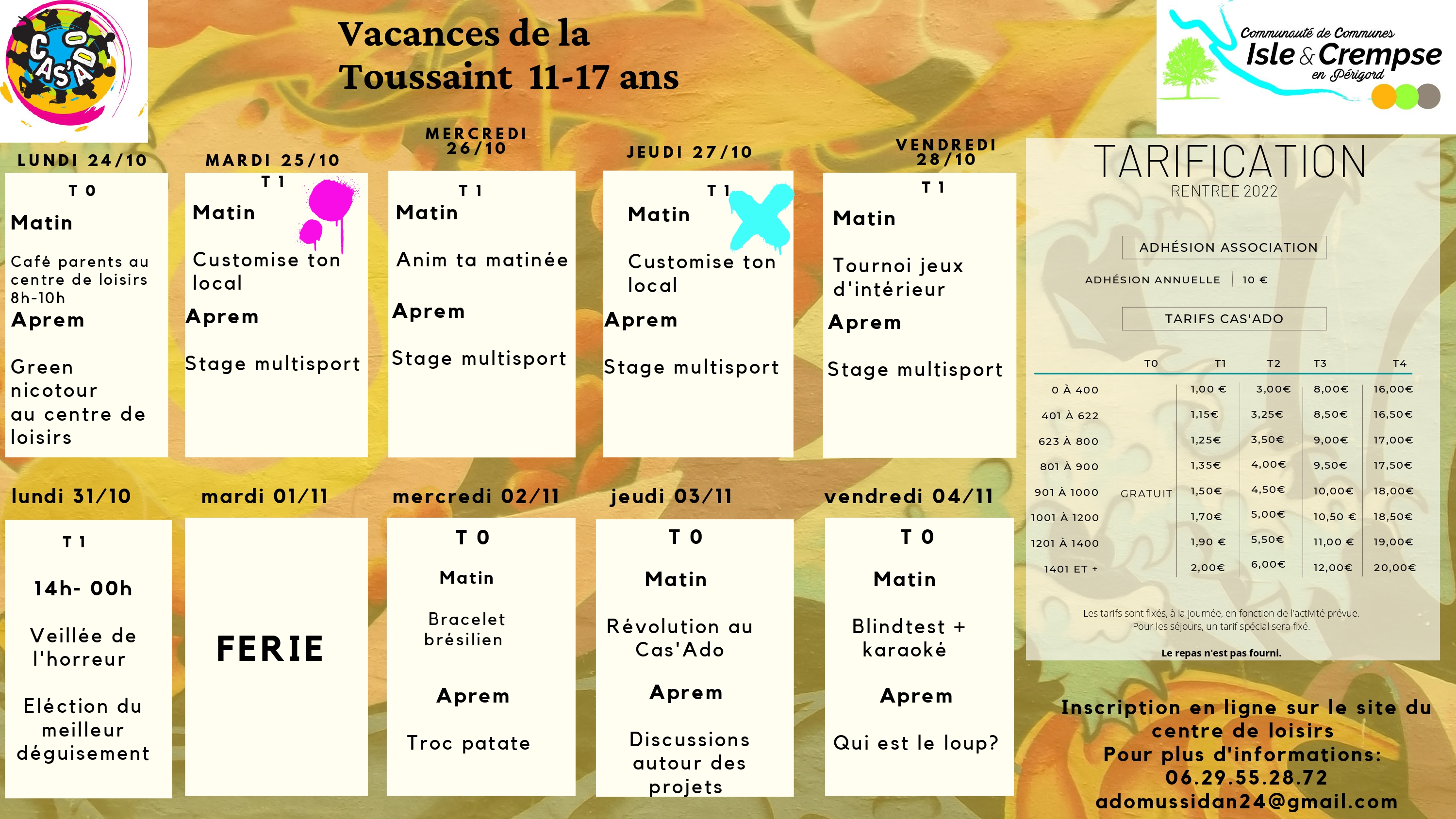 Activités Cas'Ado vacances de la Toussaint