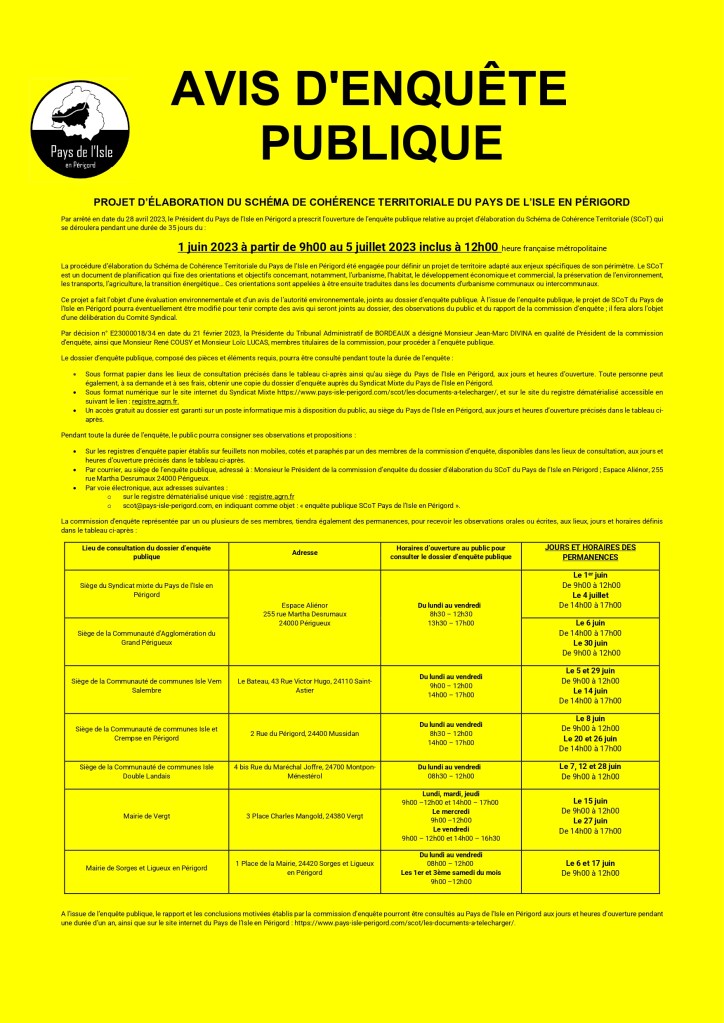 Avis d'enquête publique SCOt - urbanisme